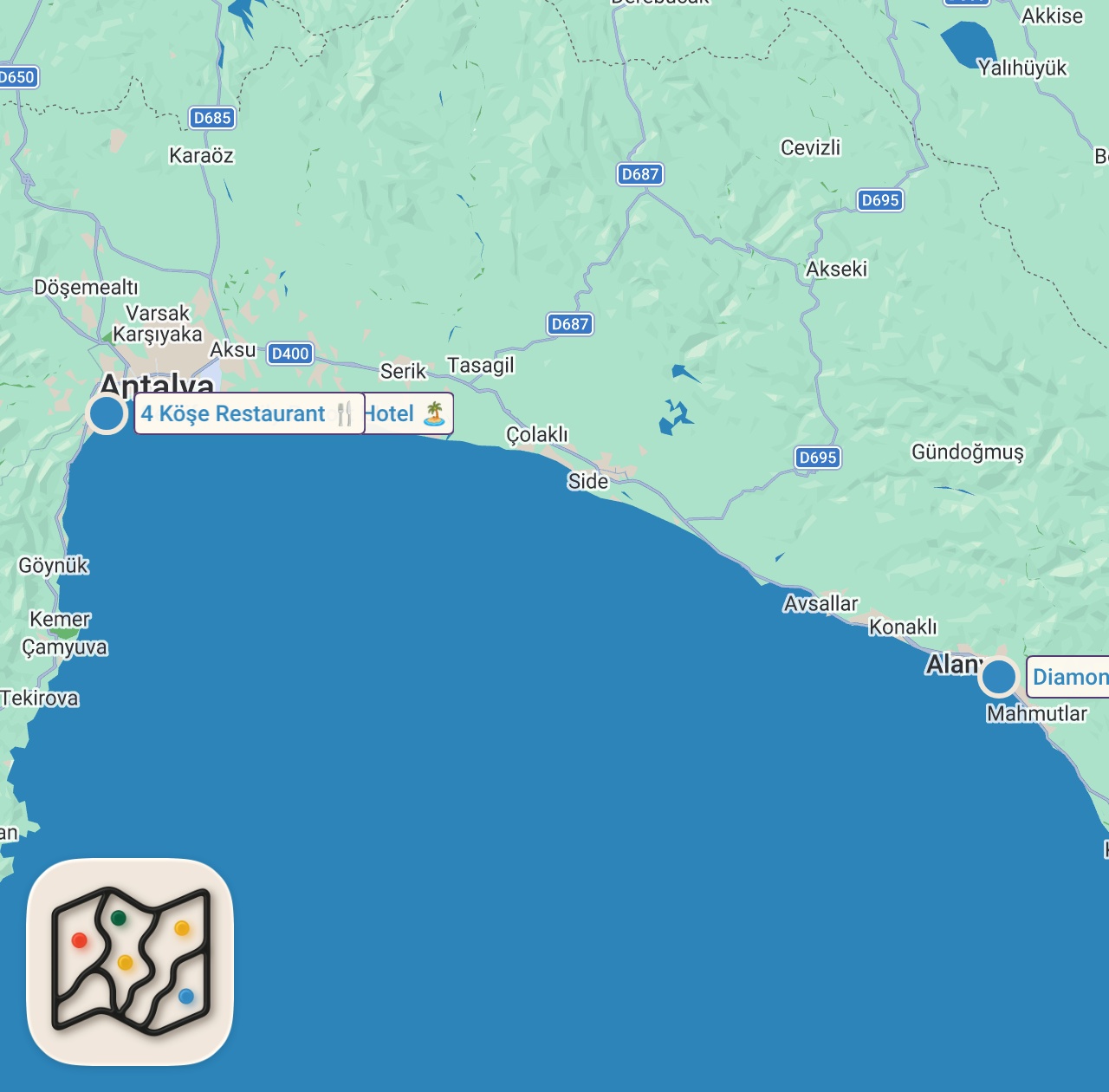 Map of 3 spots from ANA YEMEK 500-800 #shorts #yemek #antalya