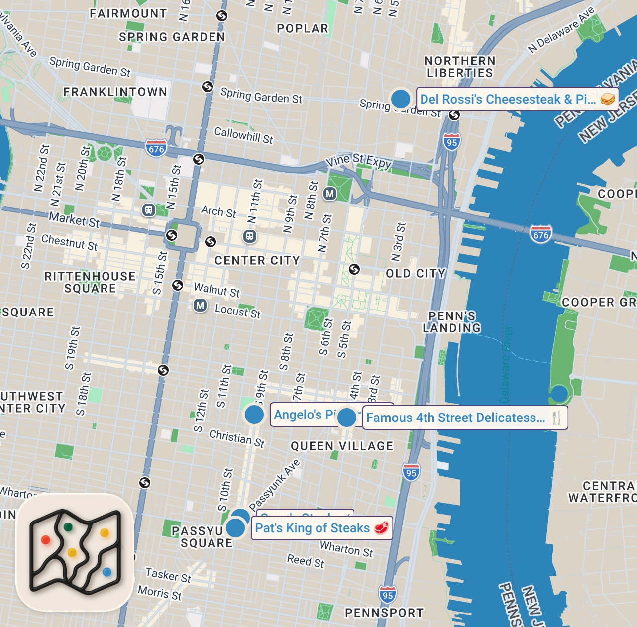 Map of 6 spots from Trying the BEST Cheesesteak in Philadelphia