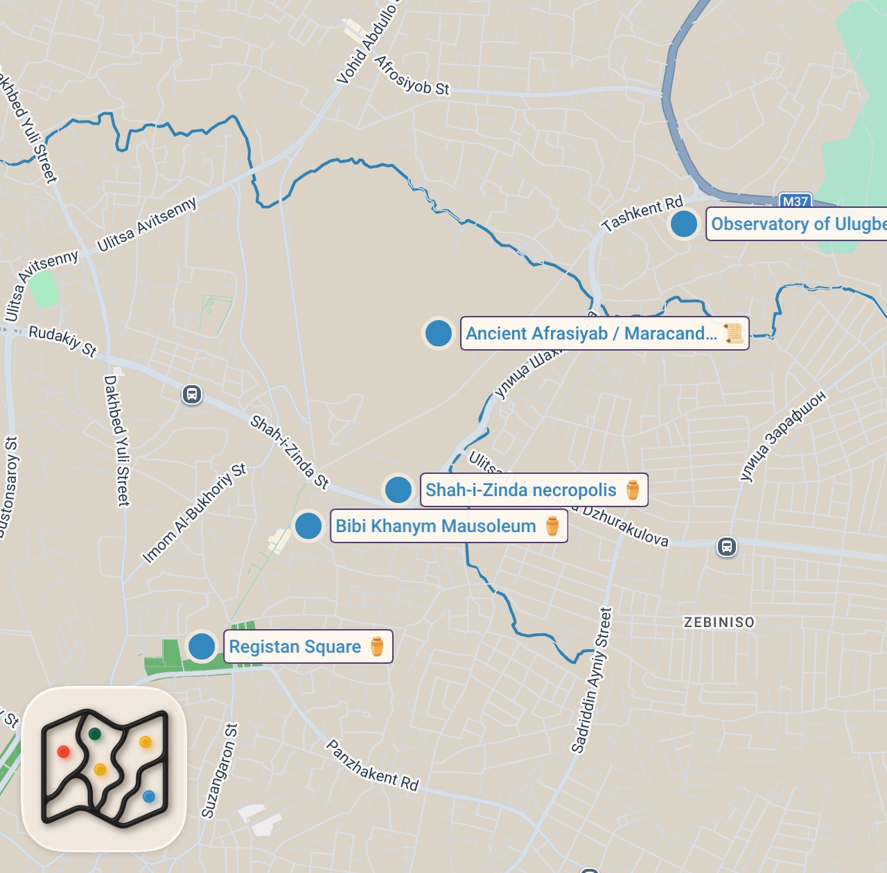 Map of 5 spots from Samarkand | Travel to Uzbekistan's Silk Road Treasure