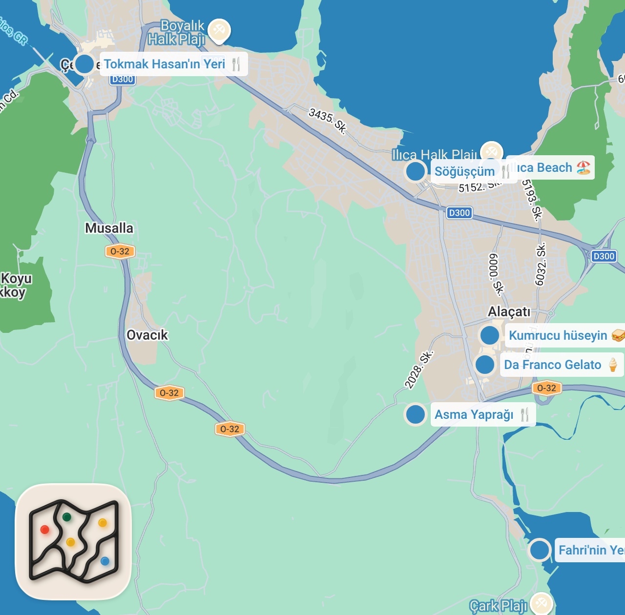 Map preview for ALAÇATI VE ÇEŞME LEZZETLERİ (2022’nin en güncel rehberi!) - Ayaküstü Lezzetler