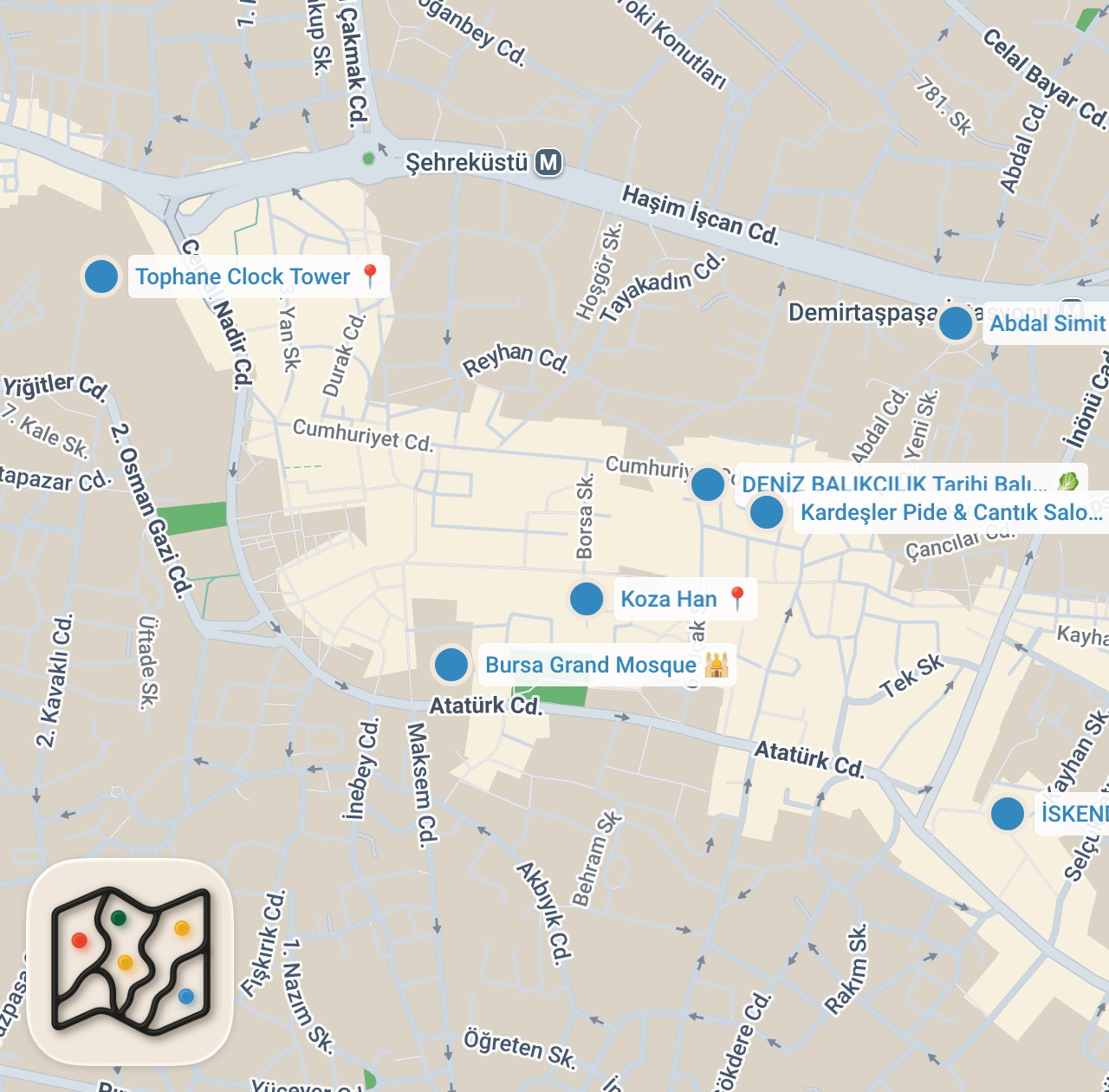 Map preview for KING of İSKENDER KEBAB - 150 Year Old TURKISH Street Food in Bursa!! BEST Street Food in Turkey 2019