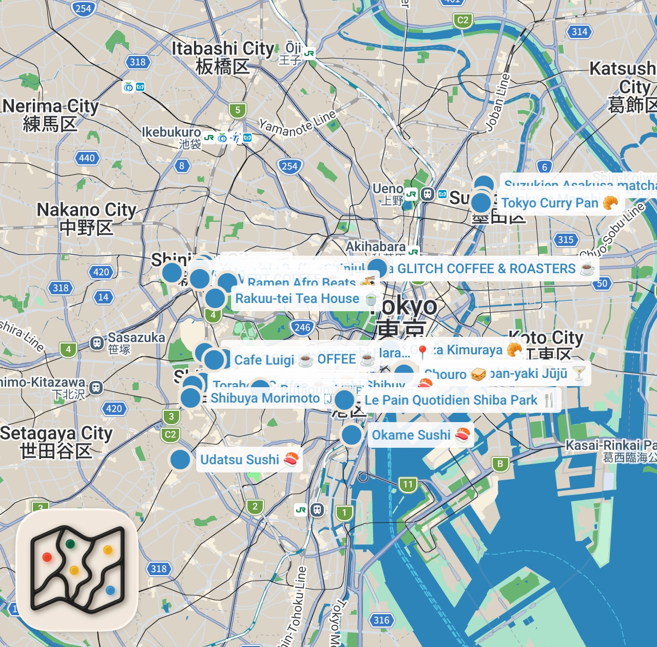 Map preview for TOKYO Food Guide | 40 Places to Eat & Drink (With Prices!)