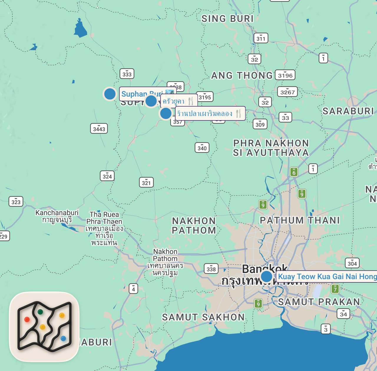 Map of 4 spots from Thai Street Food - EXTREME SPICY Jungle Curry!! 🌶️