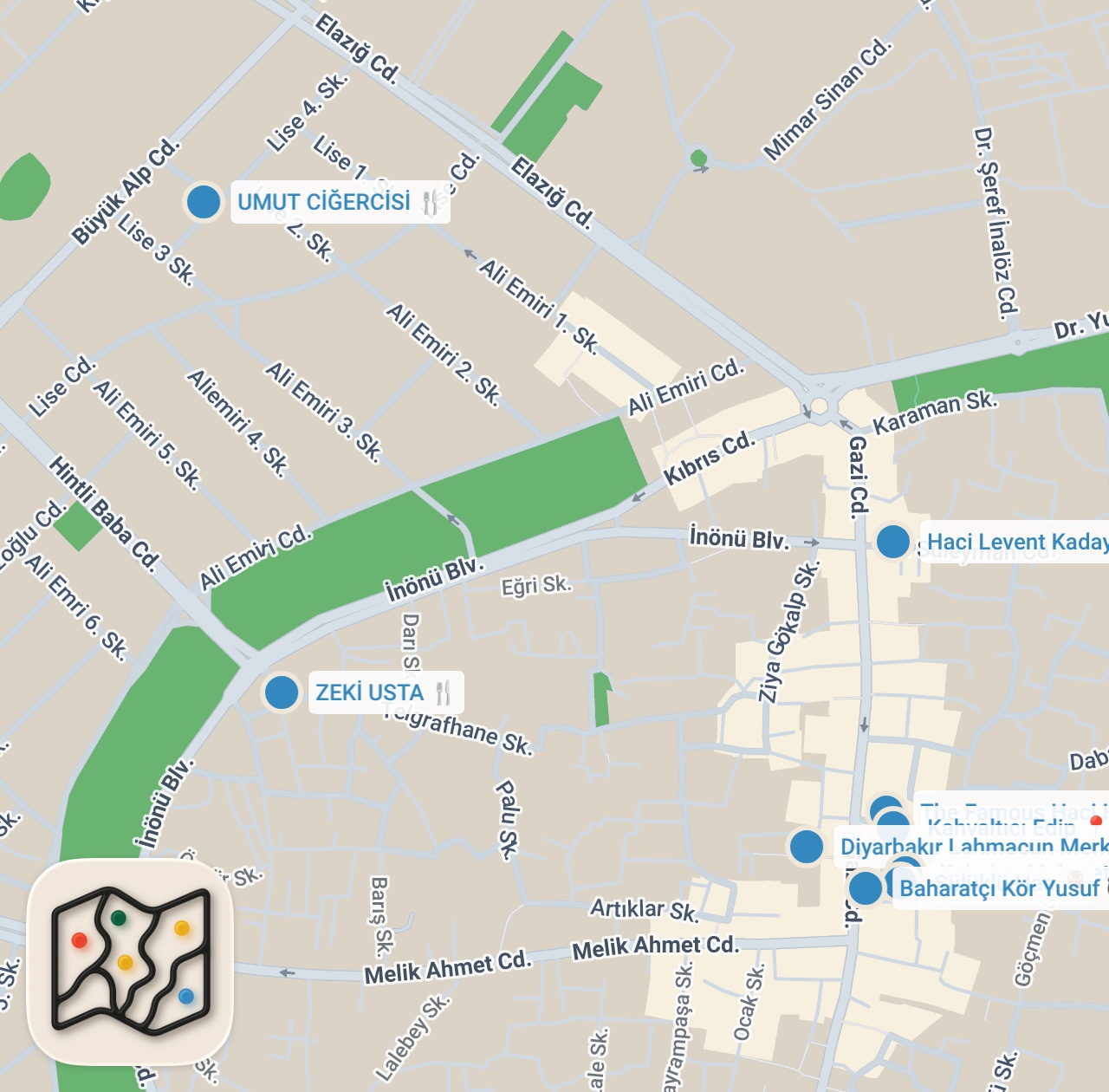 Map preview for DİYARBAKIR LEZZET REHBERİ - Ayaküstü Lezzetler