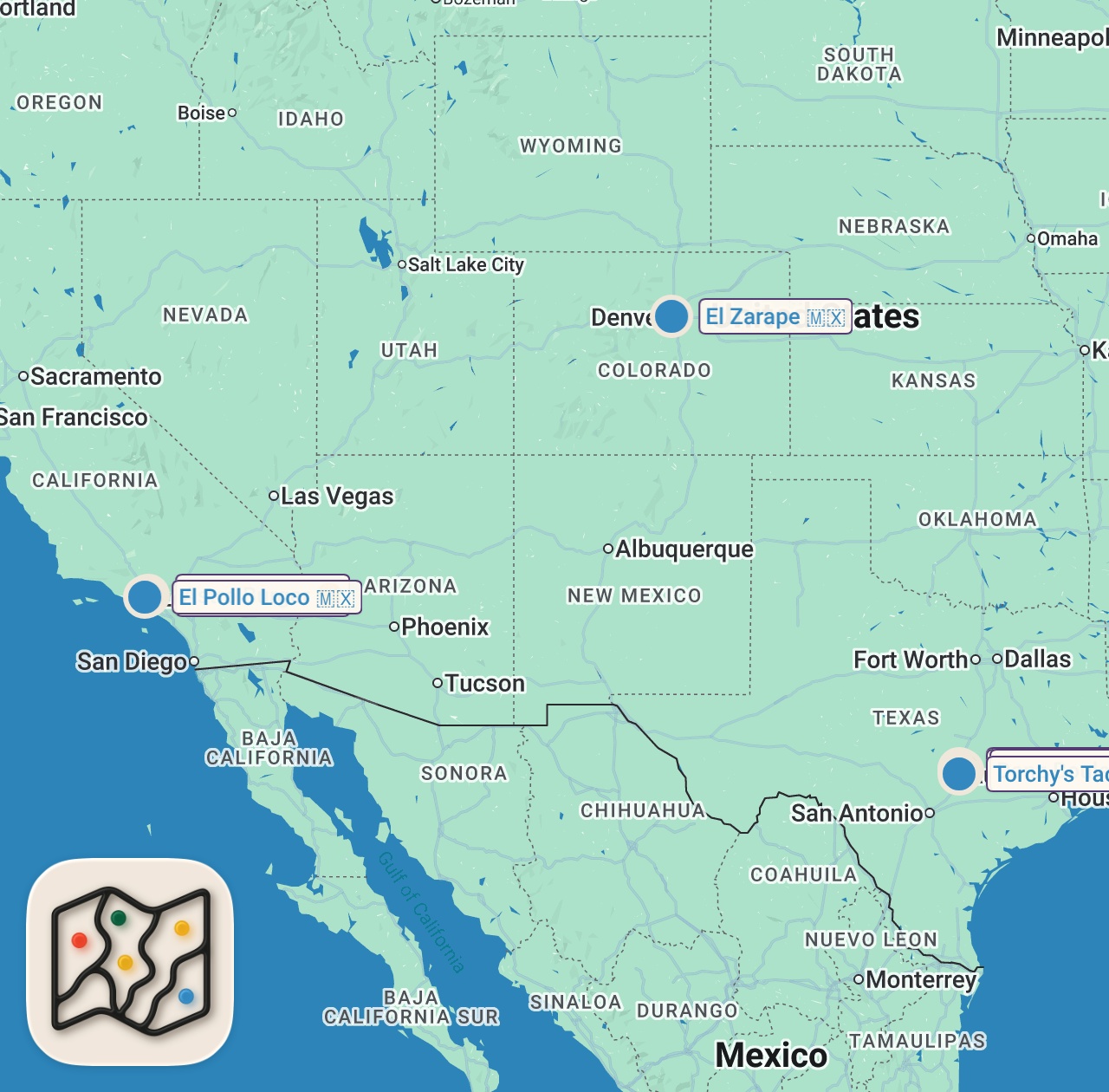 Map of 8 spots from I Tested America's Worst 1-Star Fast Food
