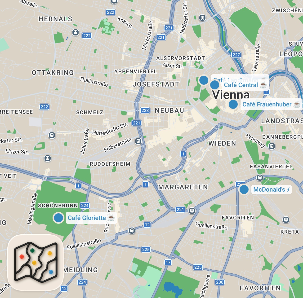 Map preview for 5 Famous Coffeehouses in Vienna & Viennese Coffeehouse culture