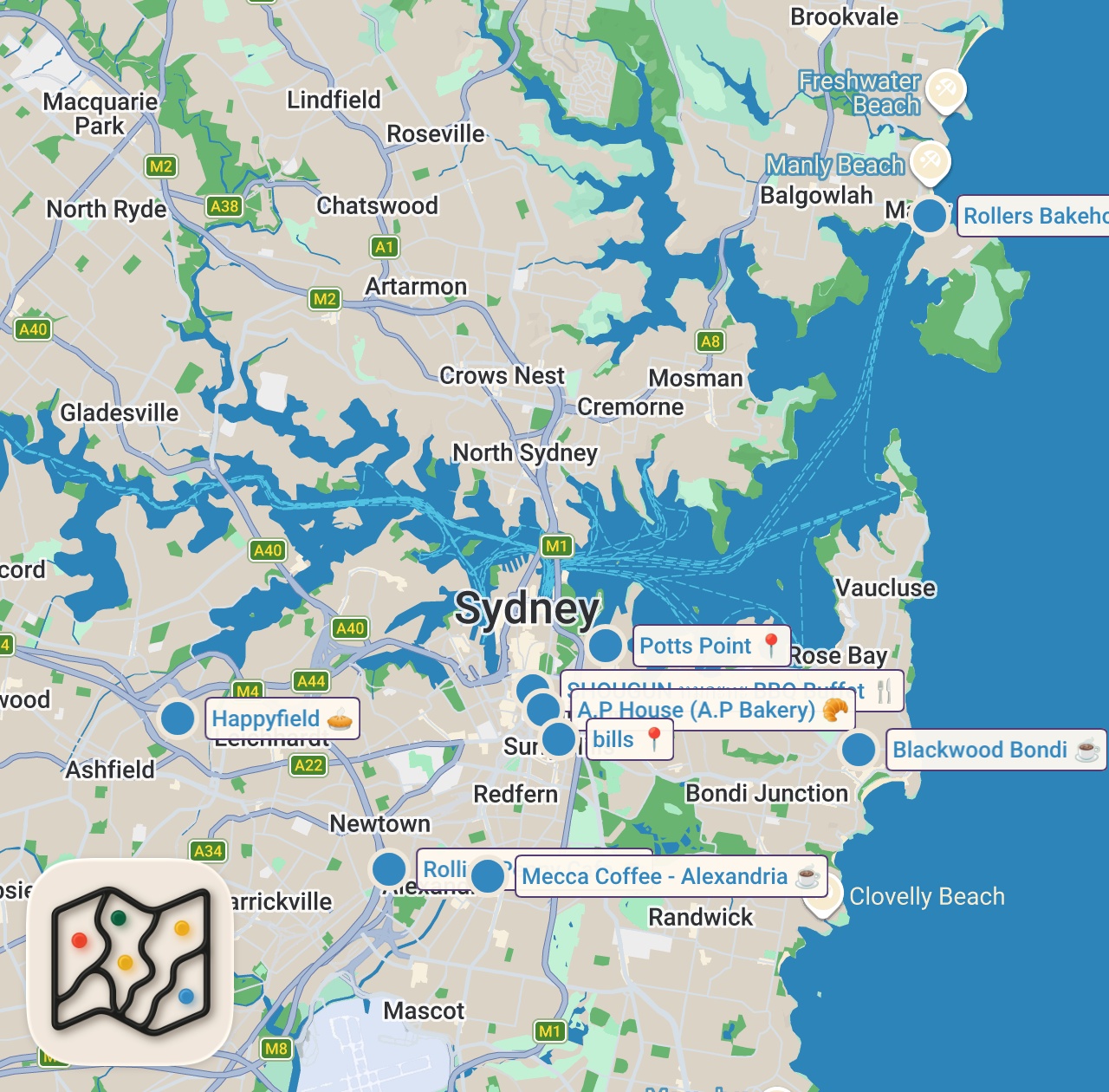 Map of 10 spots from Top 10 Best Breakfasts in Sydney, Australia