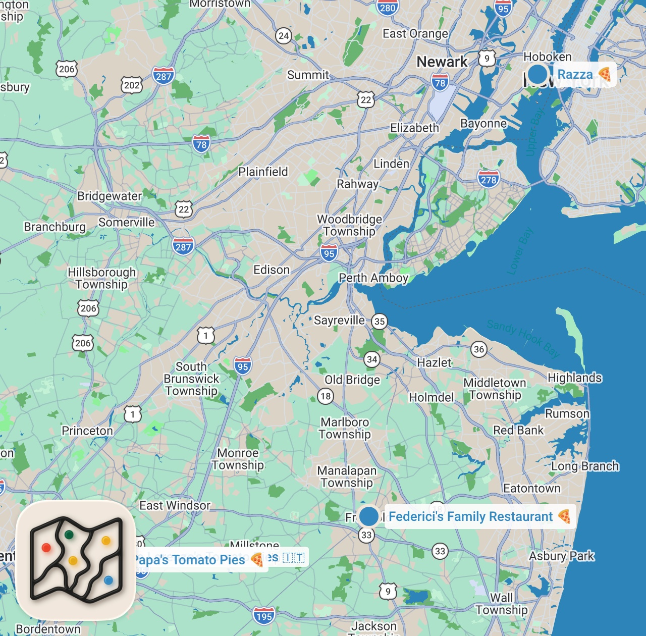 Map preview for 4 Best Pizzas in New Jersey aka the Best Pizza State