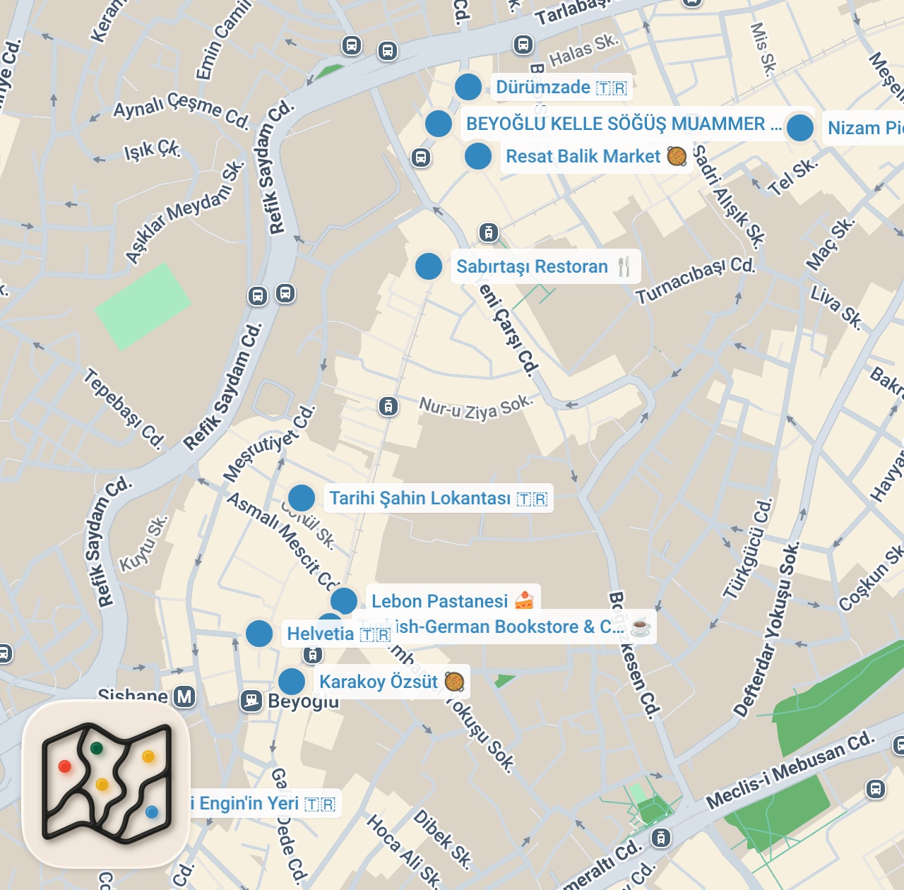 Map preview for EŞSİZ BEYOĞLU LEZZET REHBERİ
