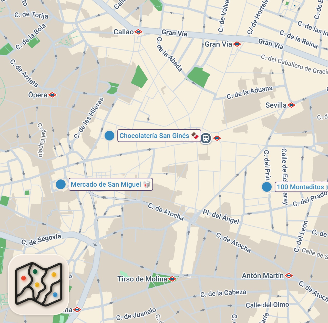 Map of 3 spots from PROBANDO COMIDA CALLEJERA en ESPAÑA 🇪🇦🥵