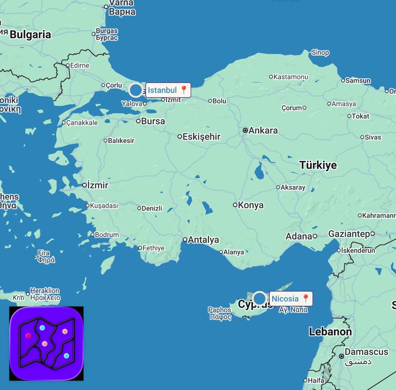 Map of 2 spots from Metin Akpınar'la Oturduk, Sohbet Ertesi Gün Bitti #shorts
