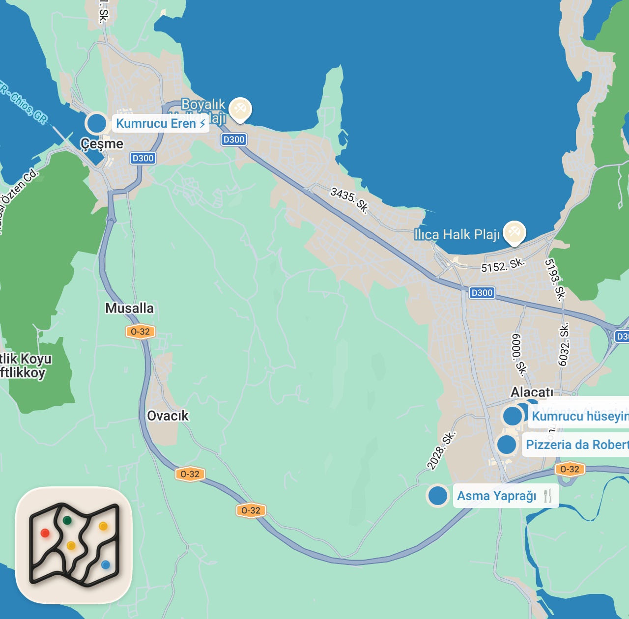 Map preview for ALAÇATI VE ÇEŞME VLOG (Nerede kaldık, nerede yedik, güncel fiyatlar ne) VLOG #7 - Ayaküstü Lezzetler