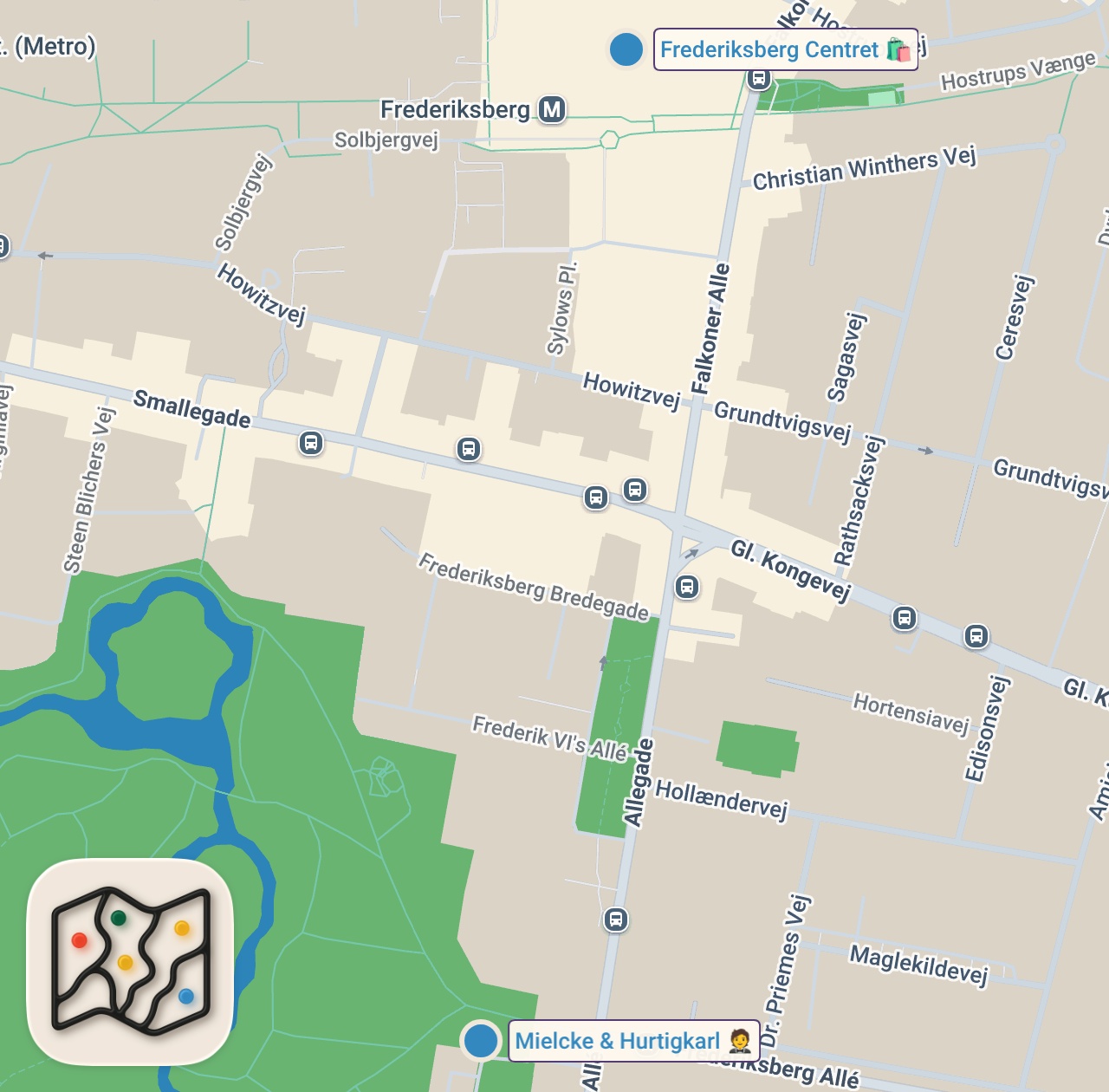 Map of 2 spots from Hele menuen: Er Mielcke & Hurtigkarl Danmarks dårligst bevarede gourmethemmelighed?