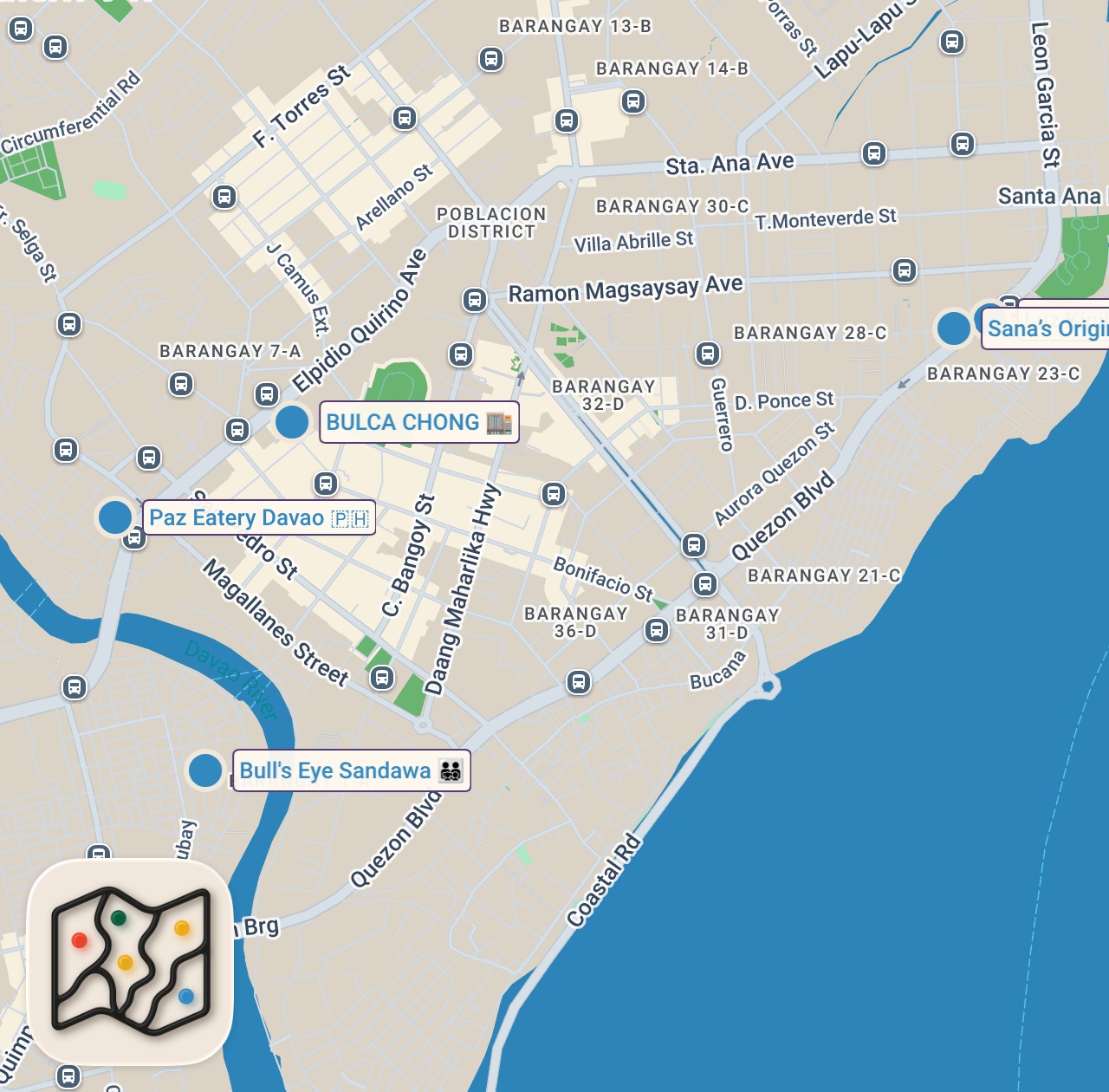 Map of 5 spots from Philippines TOP 5 STREET FOODS in Davao City - Will Blow Your Mind!! 🇵🇭 Mindanao, Philippines!!