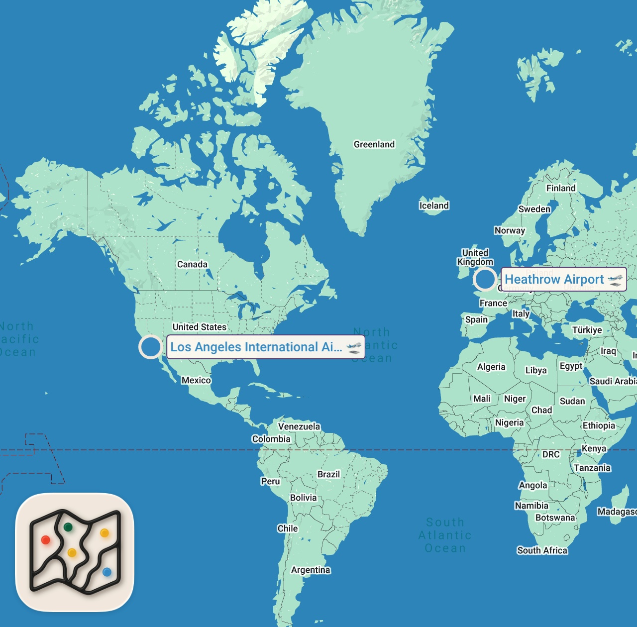 Map of 2 spots from I Tried Cheap vs Expensive Airplane Food