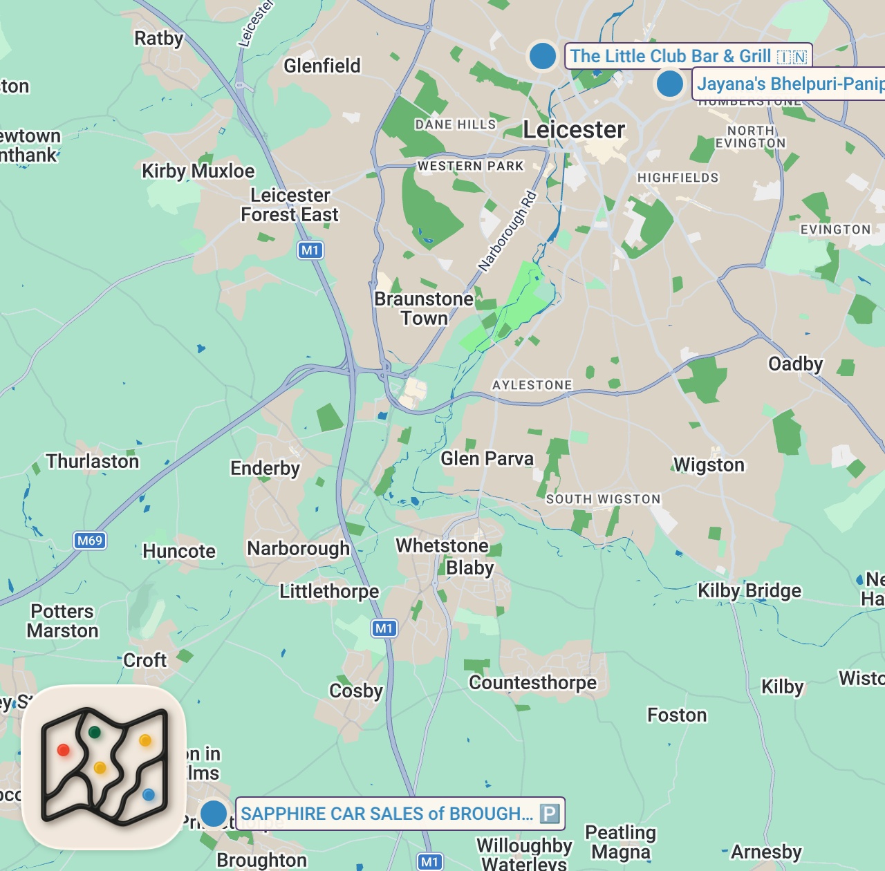 Map of 3 spots from Trying Leicester's most VIRAL food spots