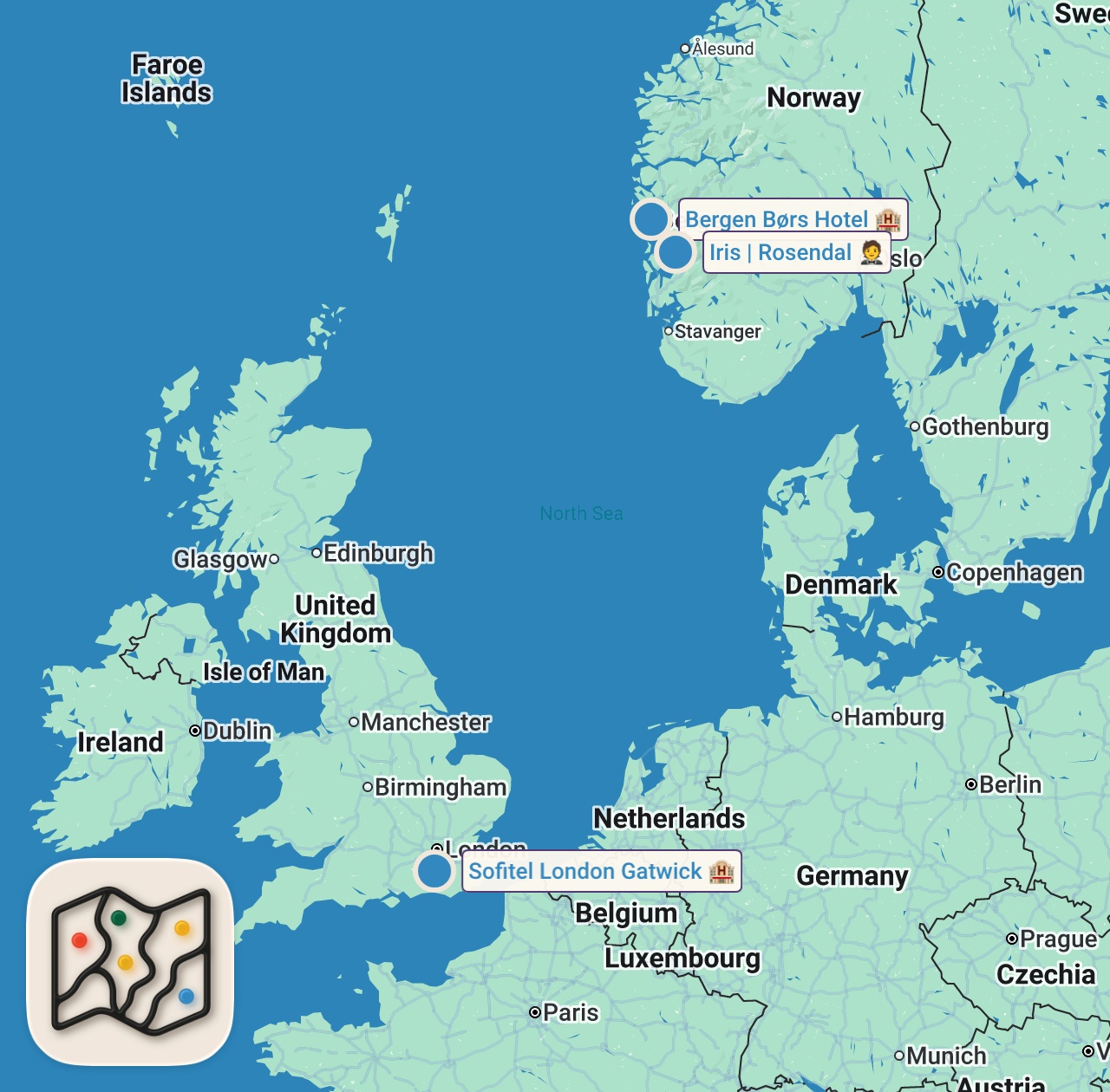 Map of 3 spots from I Ate at the World's Loneliest Restaurant