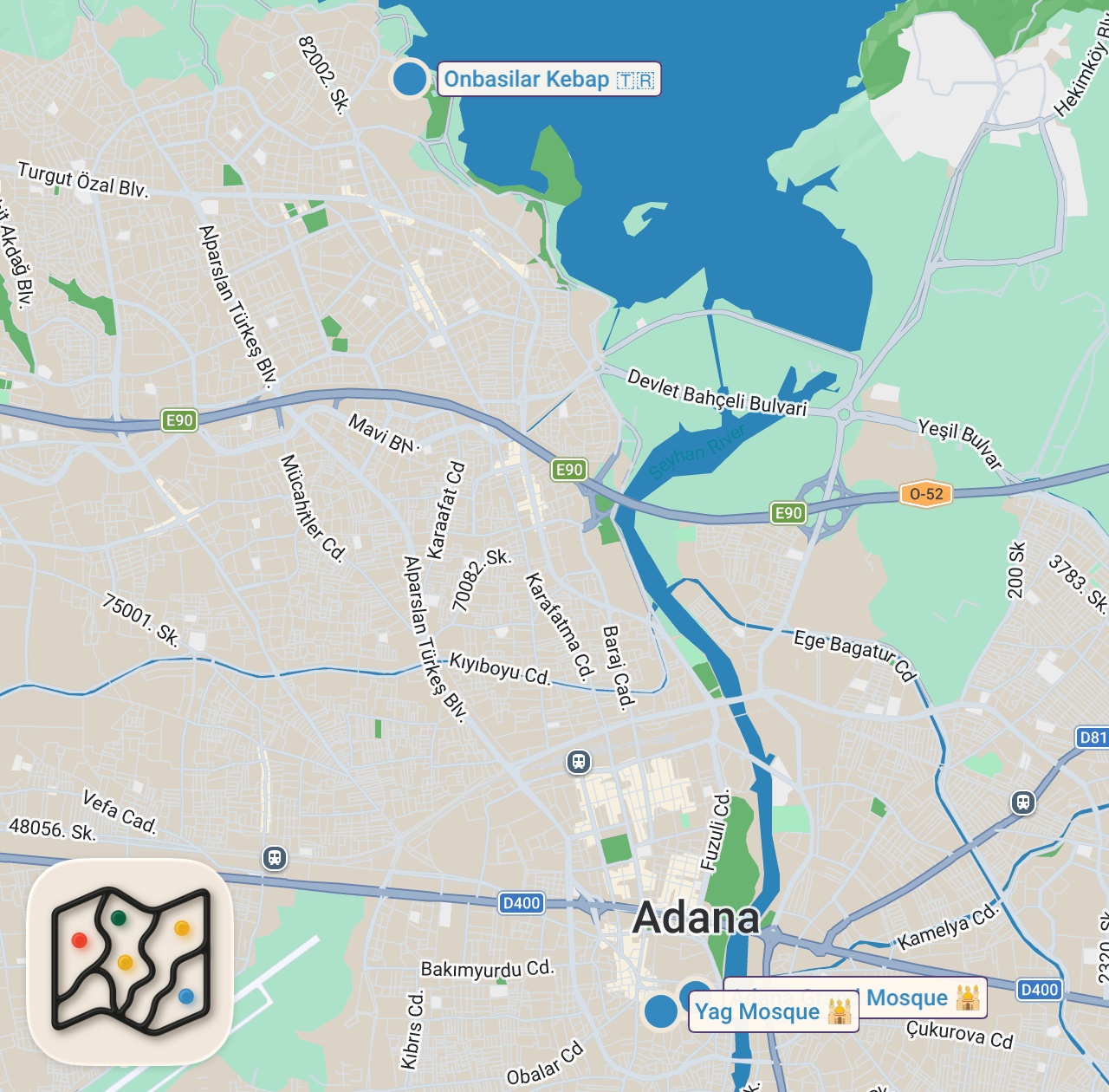 Map of 3 spots from 10 BEST TURKISH FOODS From ADANA, TURKEY! FIRST IMPRESSIONS of ADANA in TURKIYE