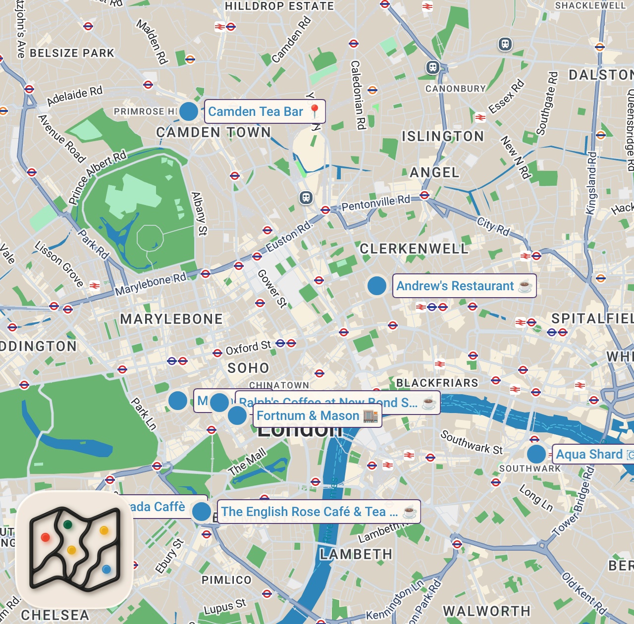 Map of Finding the Best Cup of Tea in London