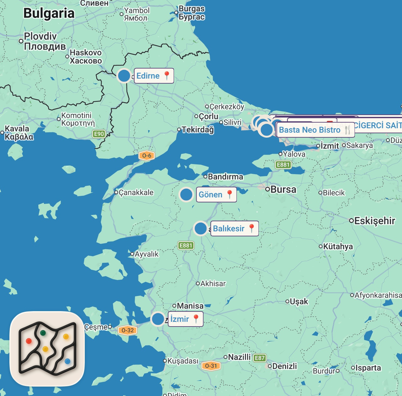Map of 18 spots from ISTANBUL OFFAL GUIDE (Söğüş, Liver, Kelle Paça, Offal Stew) - Ayaküstü Lezzetler