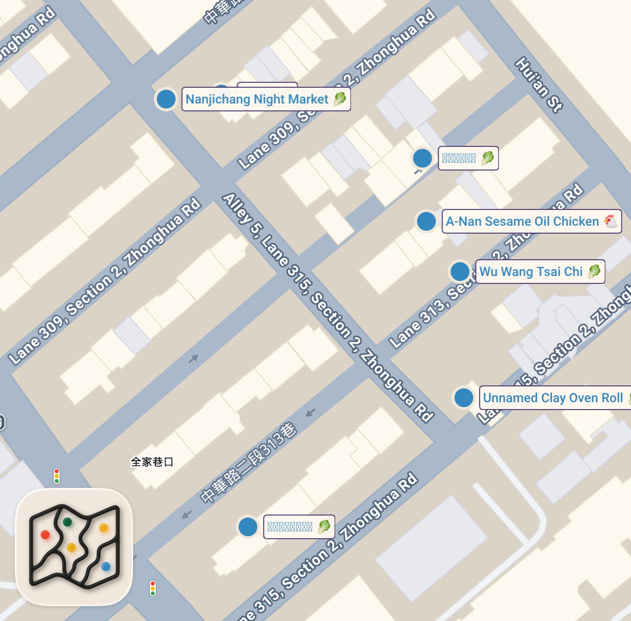 Map of 7 spots from Taiwan Night Market STREET FOOD TOUR!! 🇹🇼 Visit This Market When You’re in Taiwan!