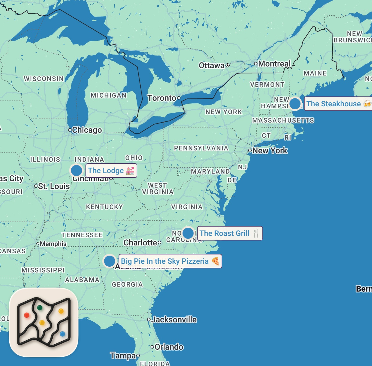 Map preview for The Meatiest Challenges | Man V. Food | Travel Channel