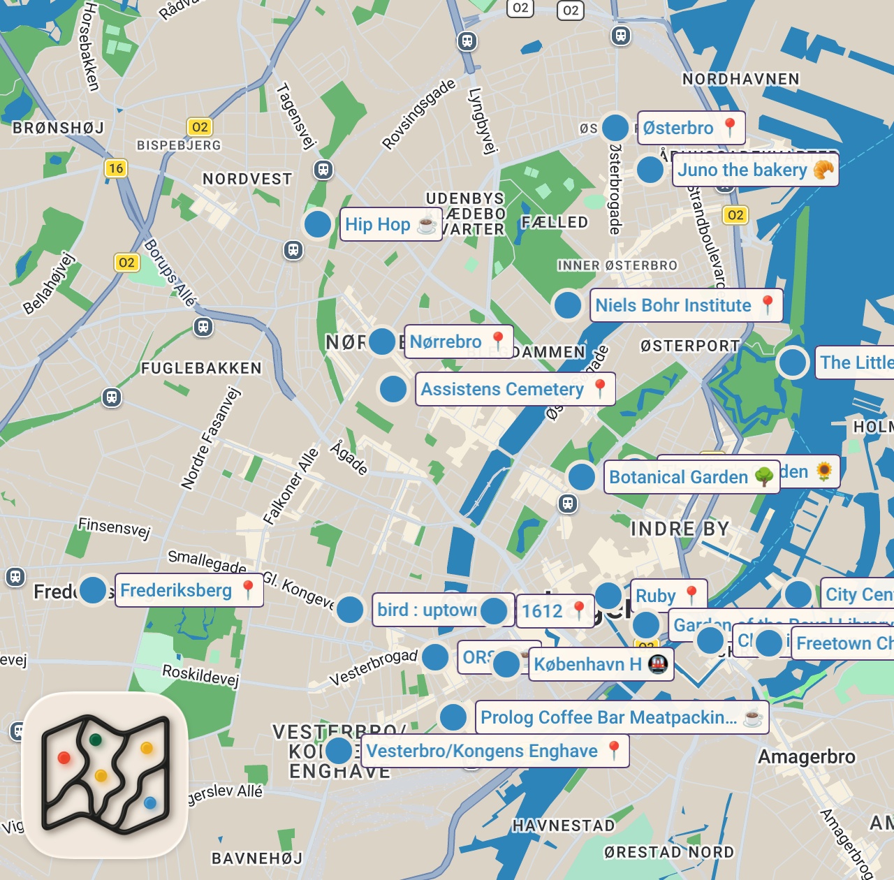 Map of 21 spots from 37 Tips I Wish I Knew Before Visiting Copenhagen, Denmark