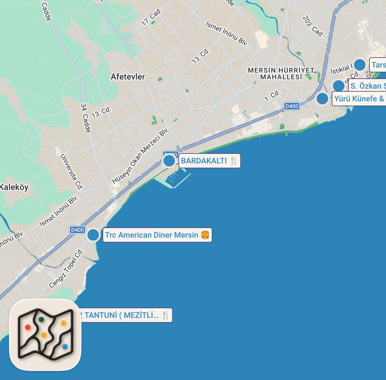 Map of 6 spots from MERSİN LEZZET TURU: Tantuni, Künefe, Şalgam, Humus, Kerebiç ve Tarsusi Lahmacun | Oğuz Yenihayat