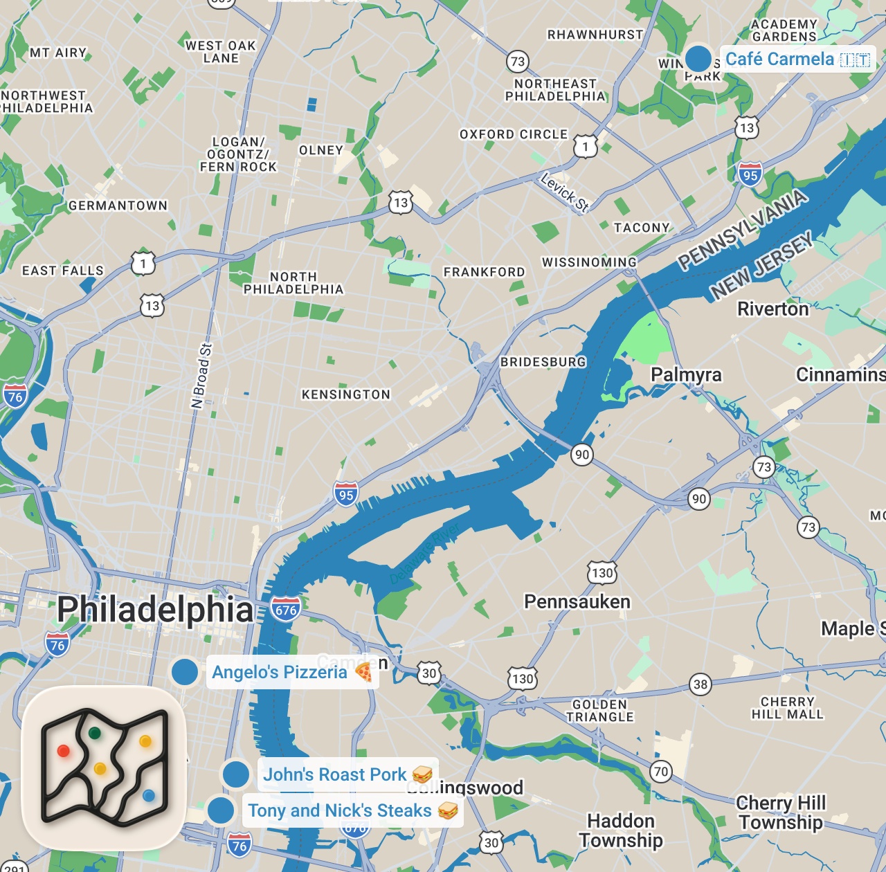 Map preview for Trying 19 Philly Cheesesteaks in 24 Hours - Which One Is Best? | Taste Of The Town | Bon Appétit