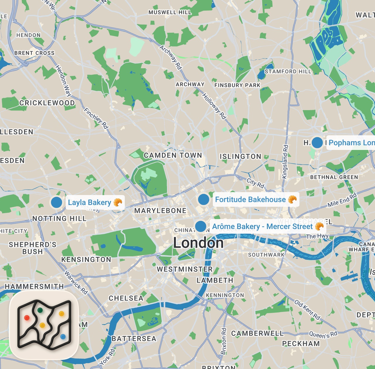 Map preview for We visited the Best Bakeries in London.