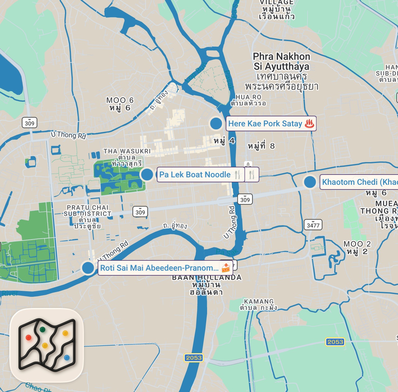 Map of 5 spots from Thai Street Food - CRAZIEST Mussel Omelet Chef!! 🇹🇭