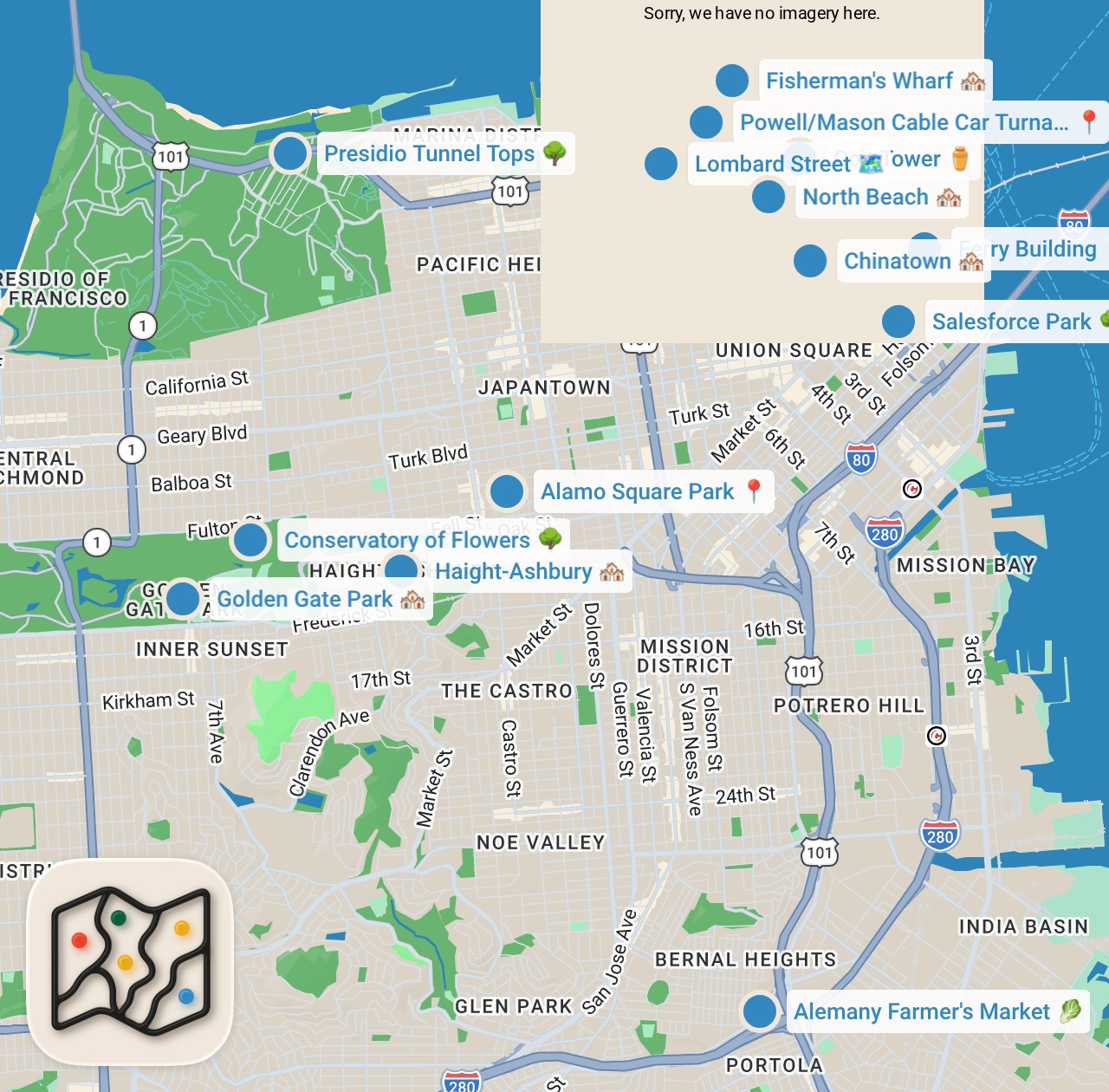 Map preview for Best Things To Do in San Francisco // ULTIMATE 2-day itinerary // SF Travel Guide