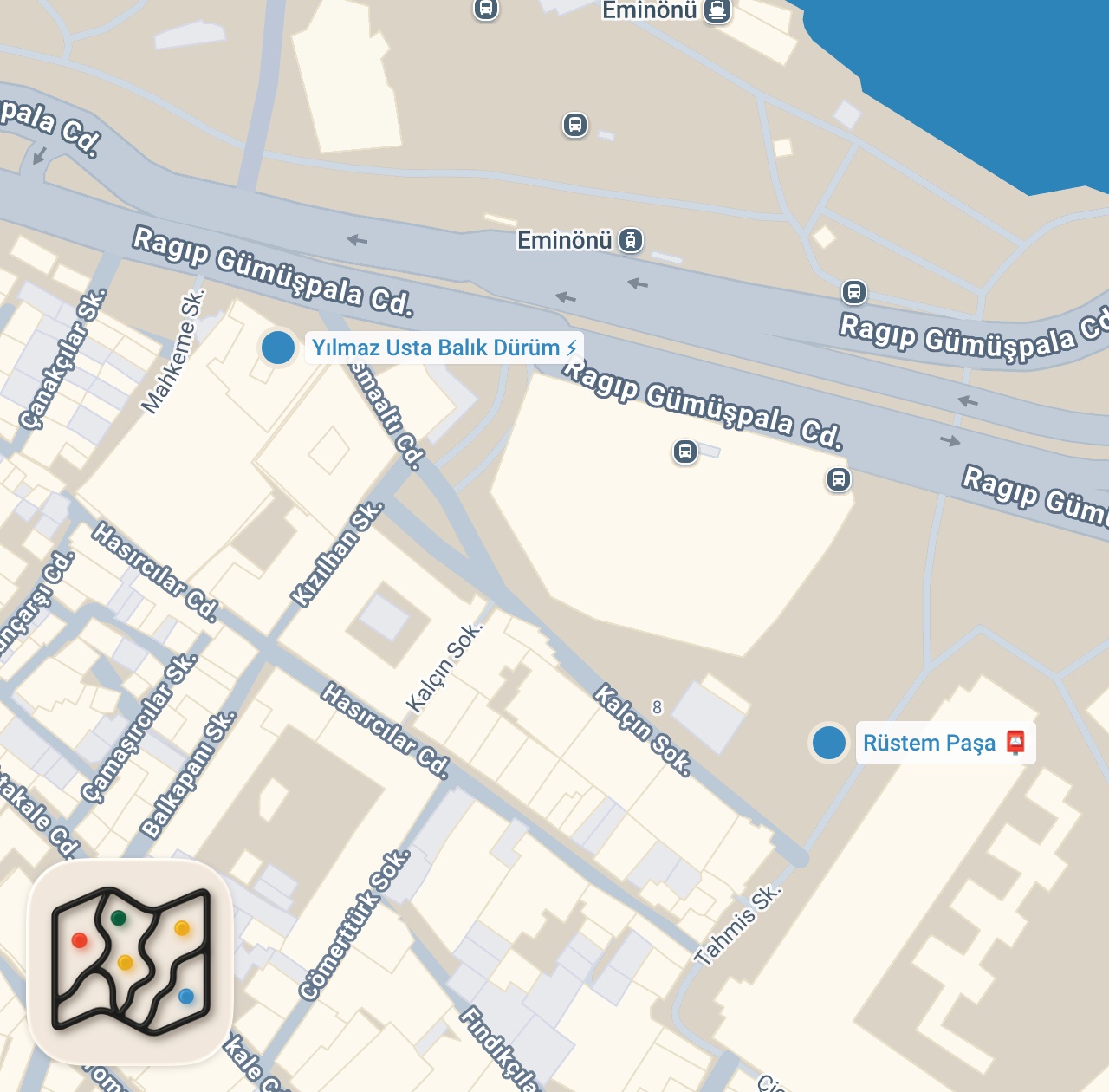 Map preview for ÖNÜNDE KUYRUK OLAN BALIK DÜRÜMCÜ | Balık Dürümcü Yılmaz usta | Eminönü #balık