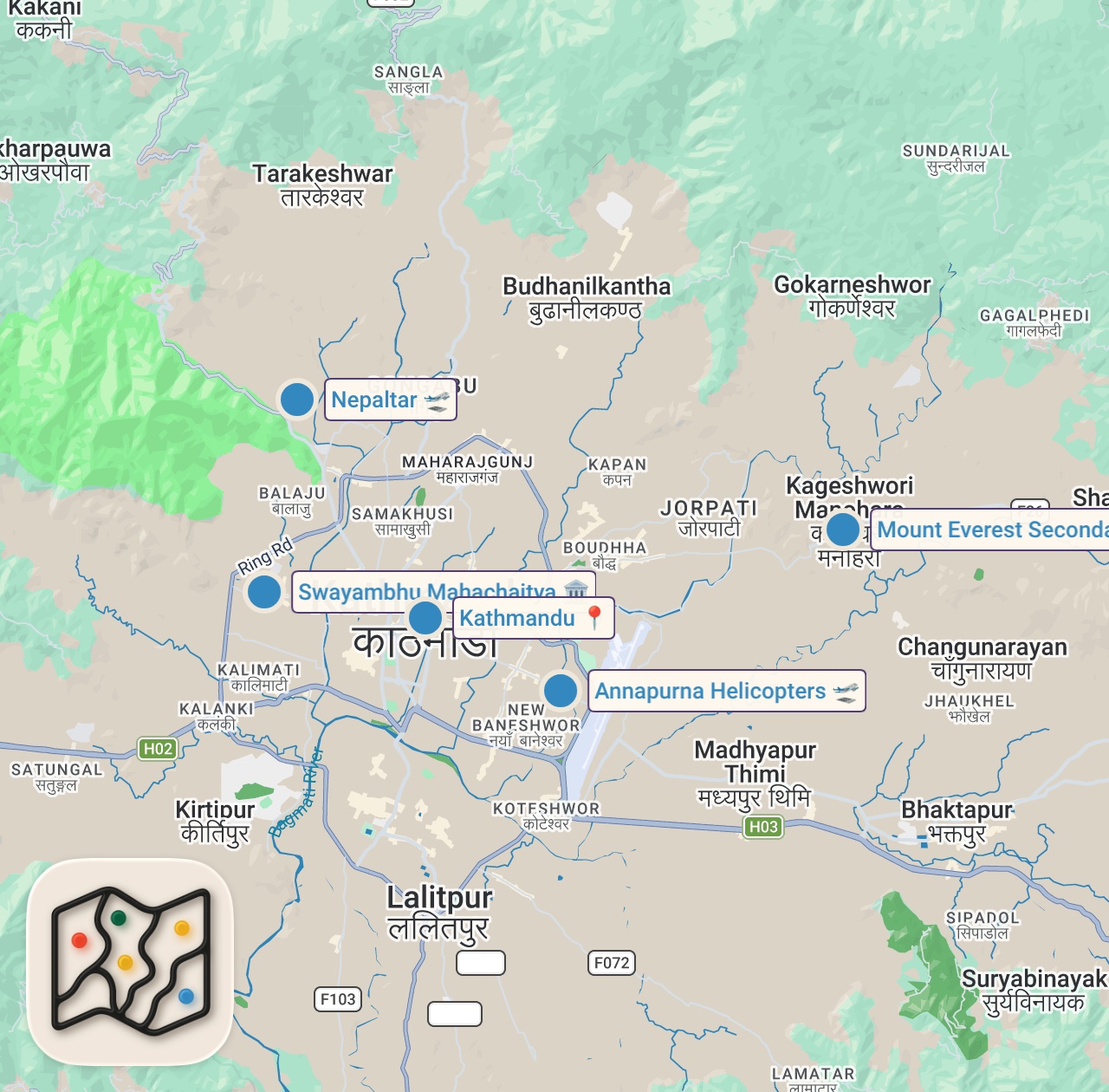 Map of 6 spots from Paying Strangers Business Rent In Kathmandu, Nepal 🇳🇵
