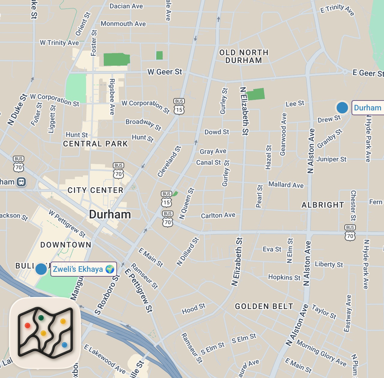 Map of 2 spots from Zimbabwean Food - Amazing PIRI PIRI CHICKEN + Boerewors at Zweli's!