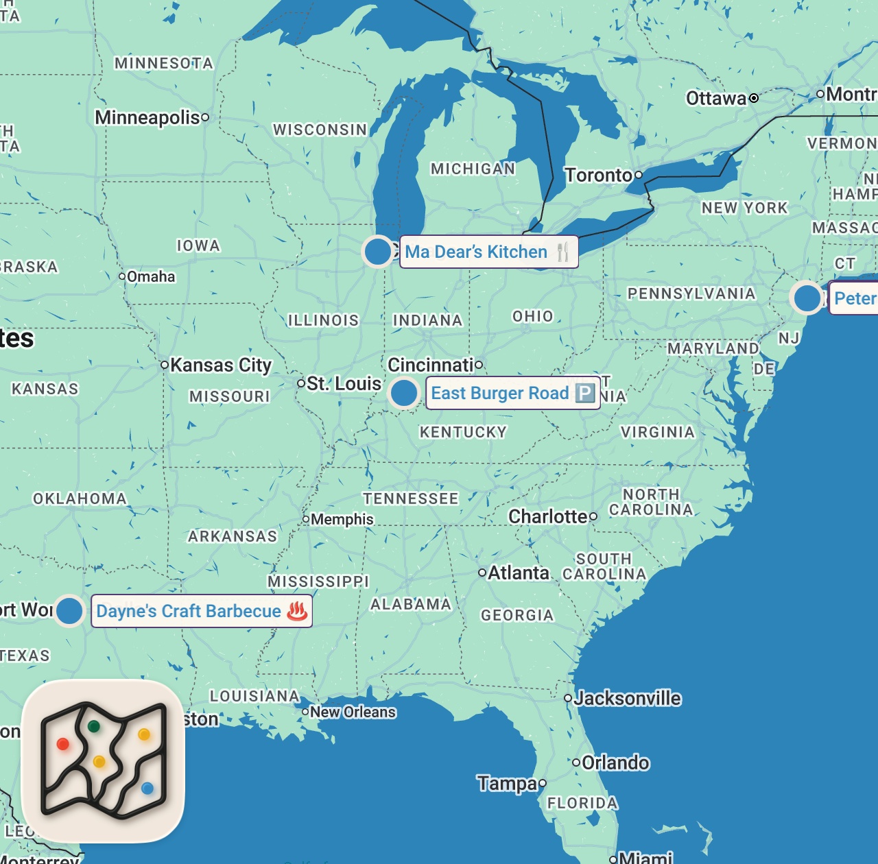 Map preview for Top 10 BEST BURGERS in America | (Ultimate BURGER FOOD TOUR!)