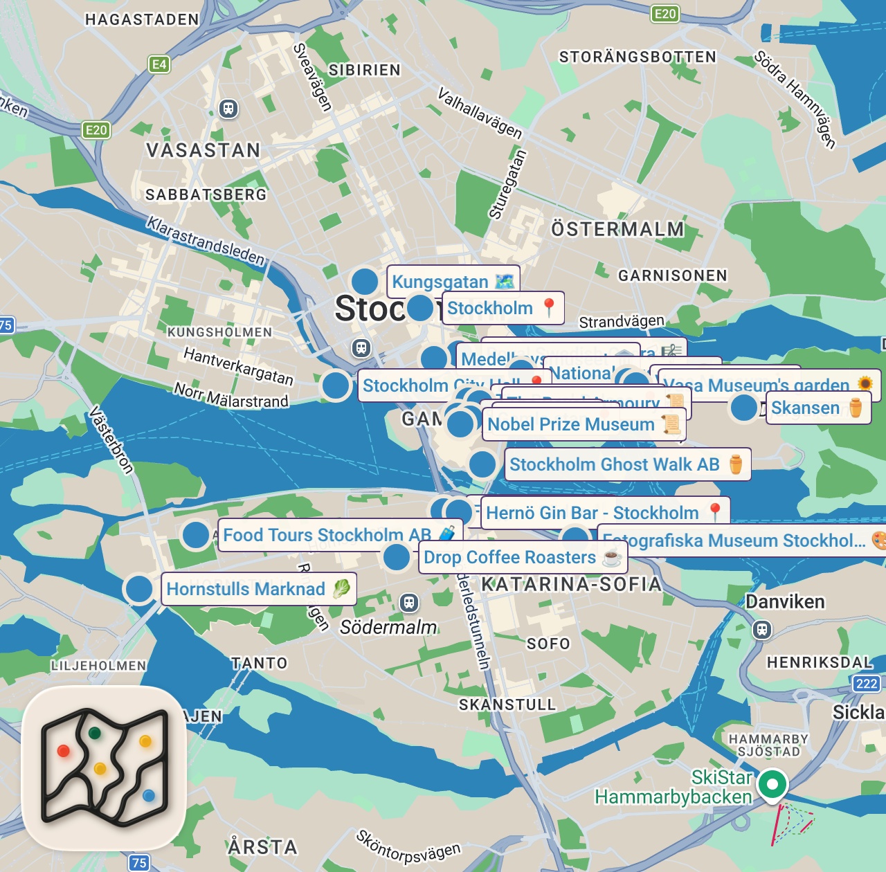 Map of 22 spots from How to Spend 3 Days in STOCKHOLM Sweden 🇸🇪 | Travel Itinerary