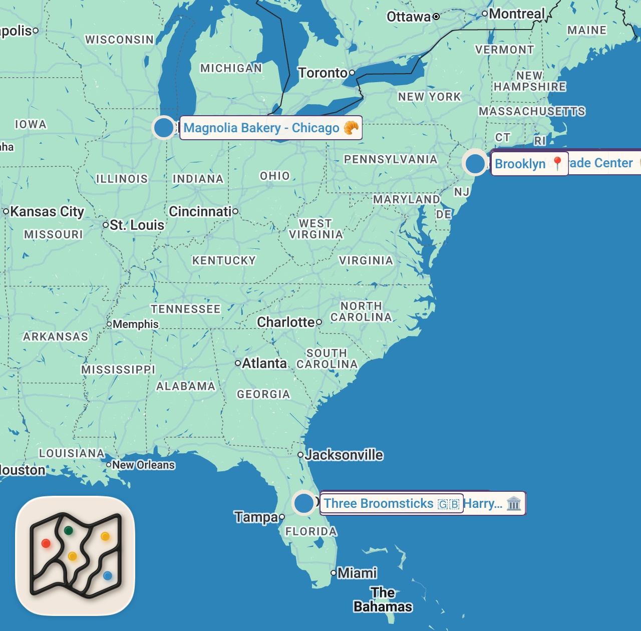 Map preview for Kuinka viettää 12 PÄIVÄÄ Amerikassa! (MATKAVLOG)