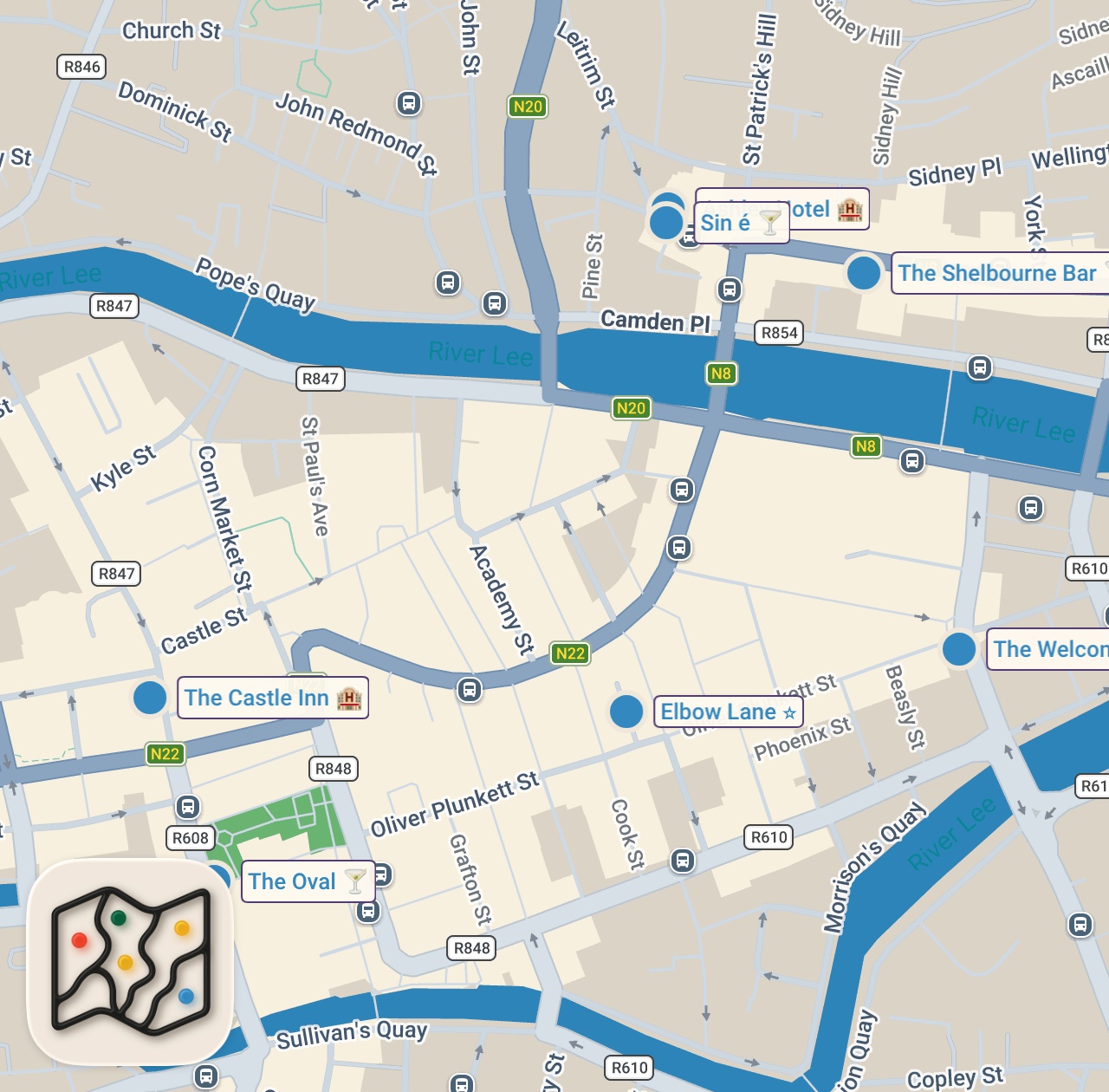 Map of 8 spots from 2 DAYS OF CHAOS IN CORK