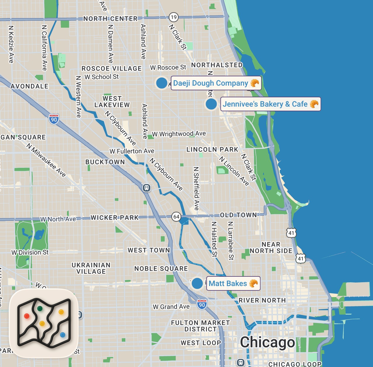 Map of 3 spots from We Tried Chicago's 3 Highest Rated Asian Bakeries So You Don't Have To