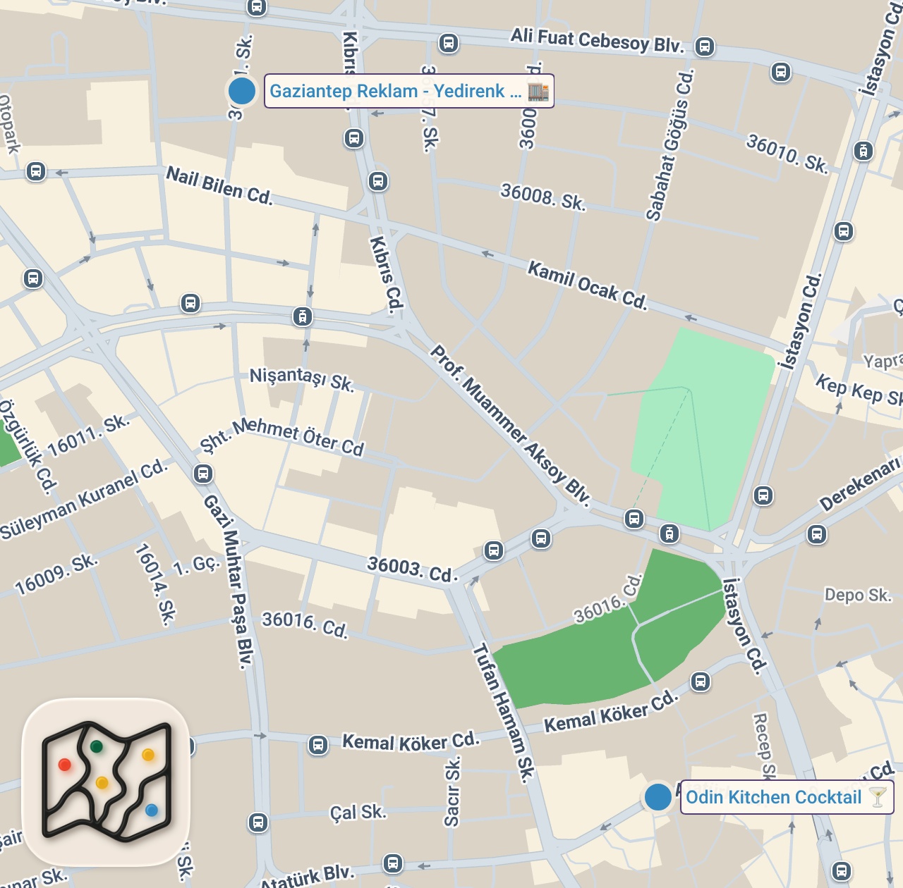 Map of 2 spots from Odin Kitchen/Gaziantep Reklam