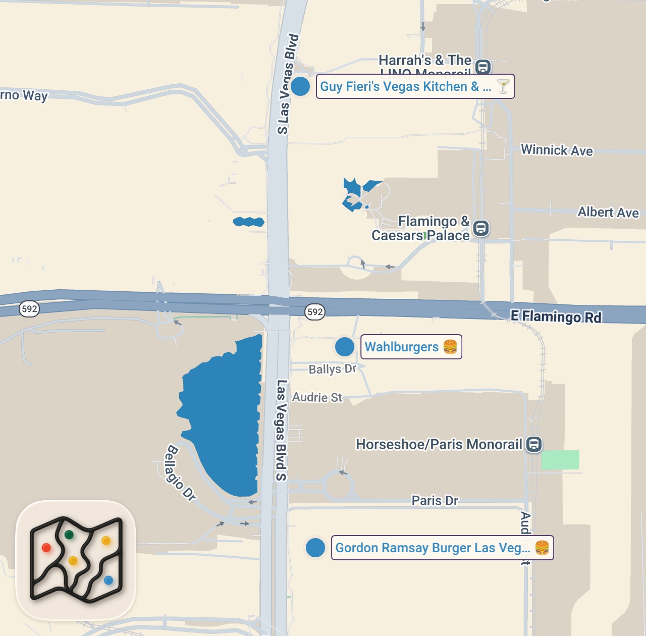 Map of 3 spots from Eating 3 Celebrity Burgers in Las Vegas!! 🍔 Amazing OR Overpriced!?