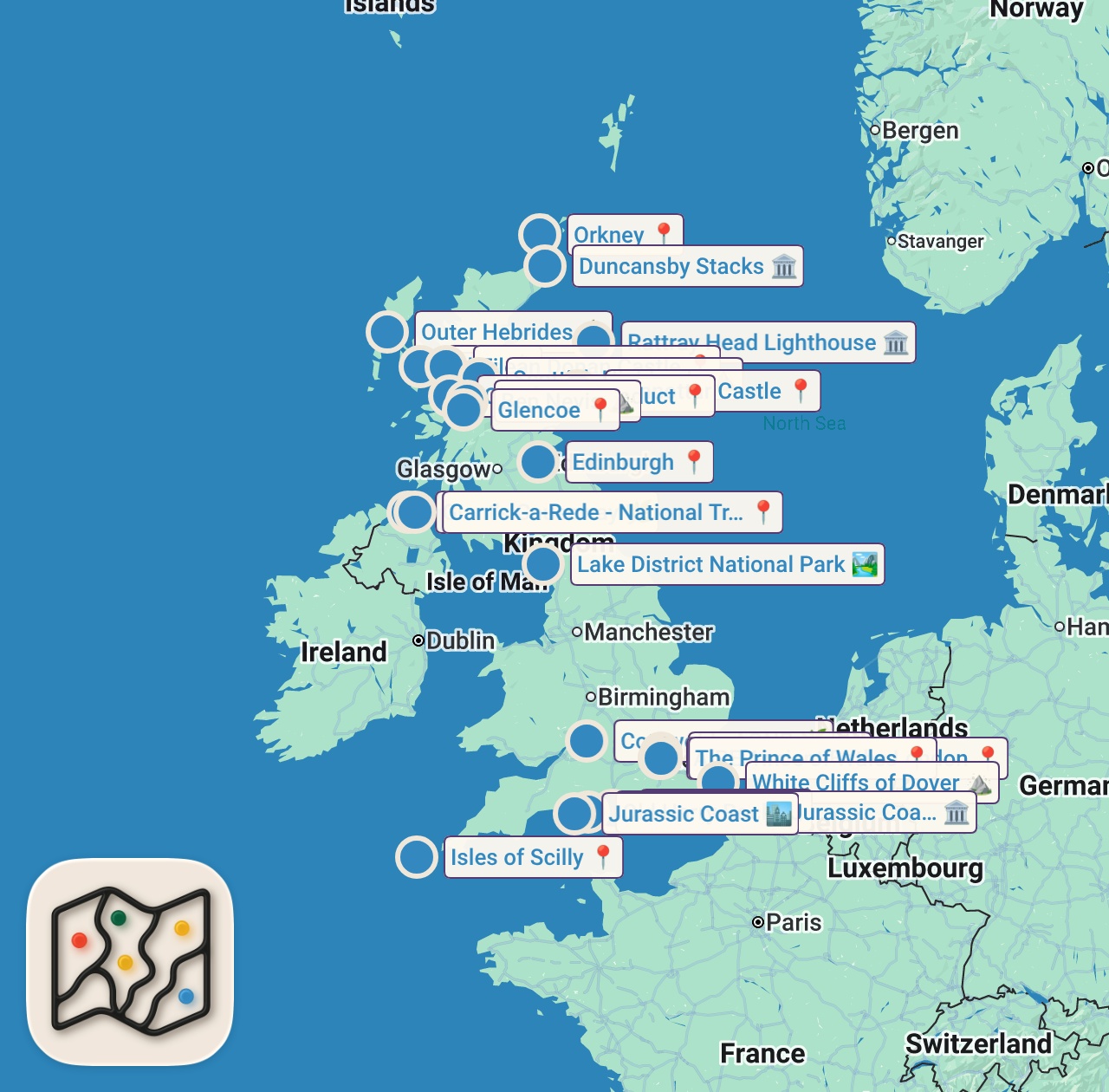 Map of 29 spots from Top 25 Places To Visit in The UK - Travel Guide