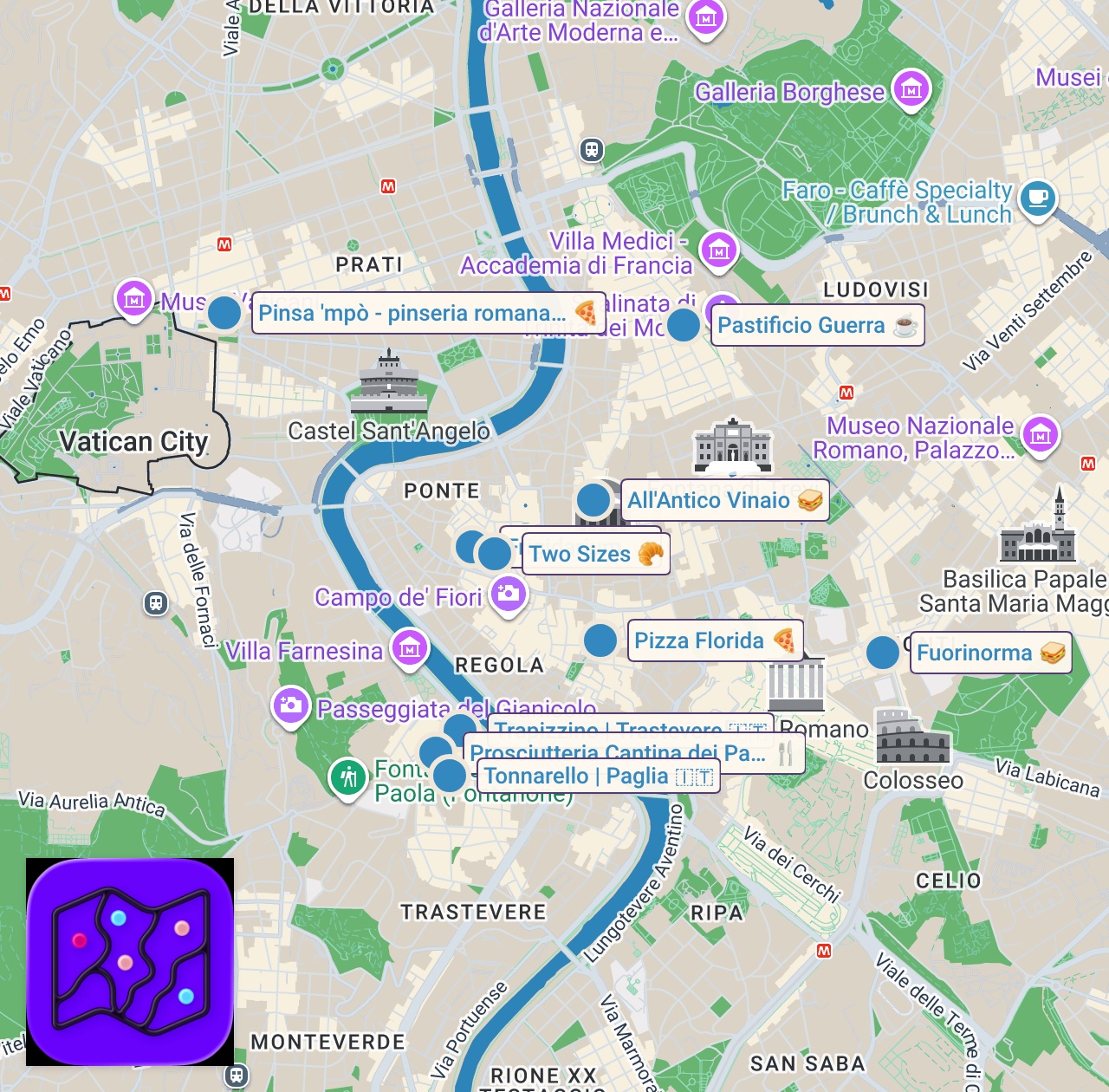 Map of 12 Best Places in Rome Where Locals Eat | Street Food Tour 2026