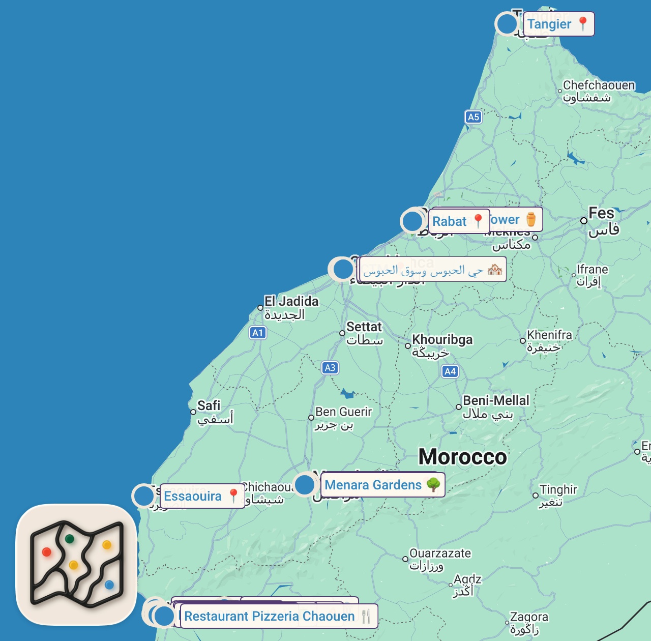 Map of 17 spots from رحلة إلى المغرب: دليلك السياحي لأجمل 8 مدن مع الأسعار و نصائح