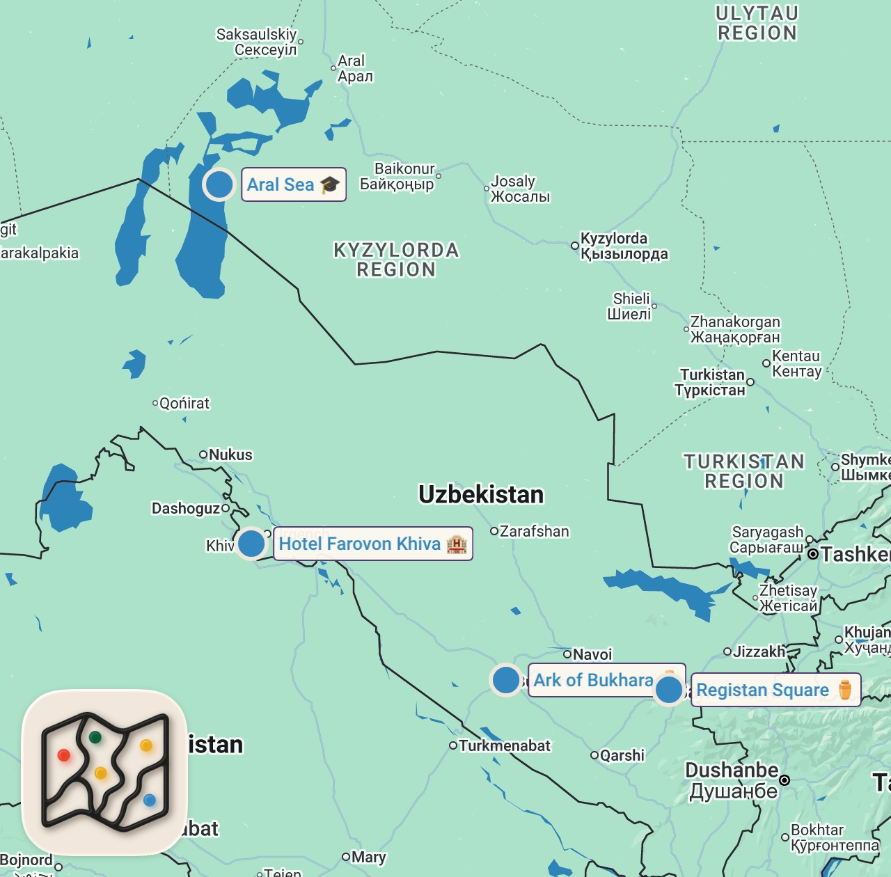 Map of 4 spots from Uzbekistan | Central Asia's Forgotten Gem (Virtual Vacation)