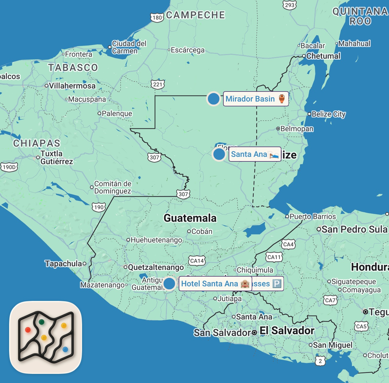 Map of 4 spots from Most UNIQUE Guatemalan Food!! 1000 Year Recipe - Whole Turkey Soup!! 🦃