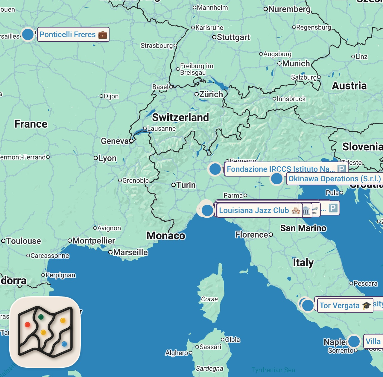 Map of 22 spots from Prof. Valter Longo: Cosa mangiare per vivere meglio e più a lungo