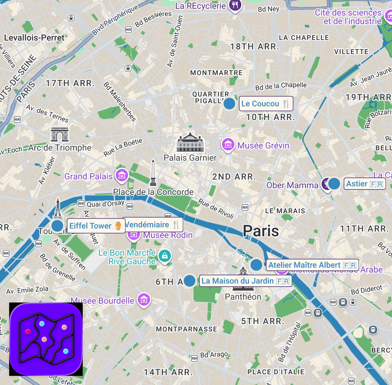 Map of 6 spots from 5 Paris Restaurants That Are NOT Tourist Traps!