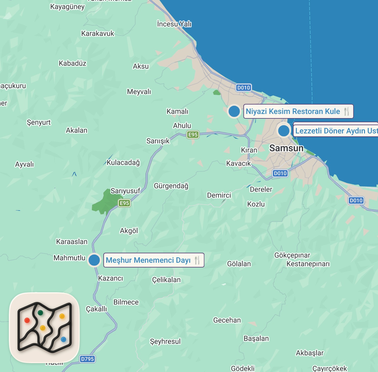 Map of 4 spots from Samsun’da 1 Günde Ne Yenir? #işbirliği